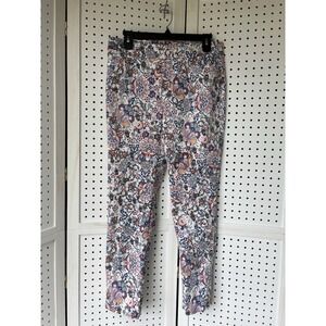 Chico's Pull On Stretch Floral Ankle Pants Women's 1R (US 8 R) White Blue Pink